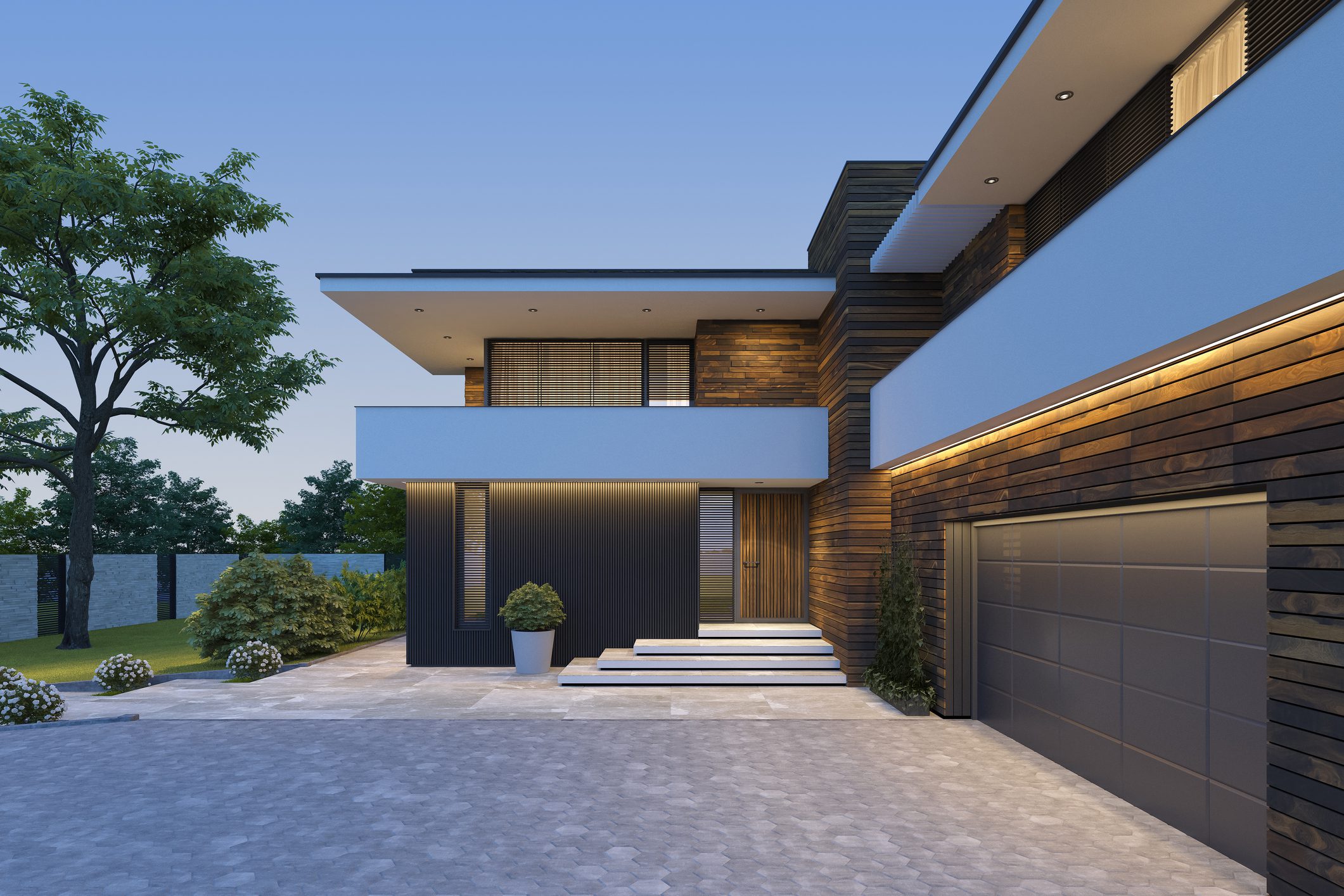 Evening view of luxury residential property